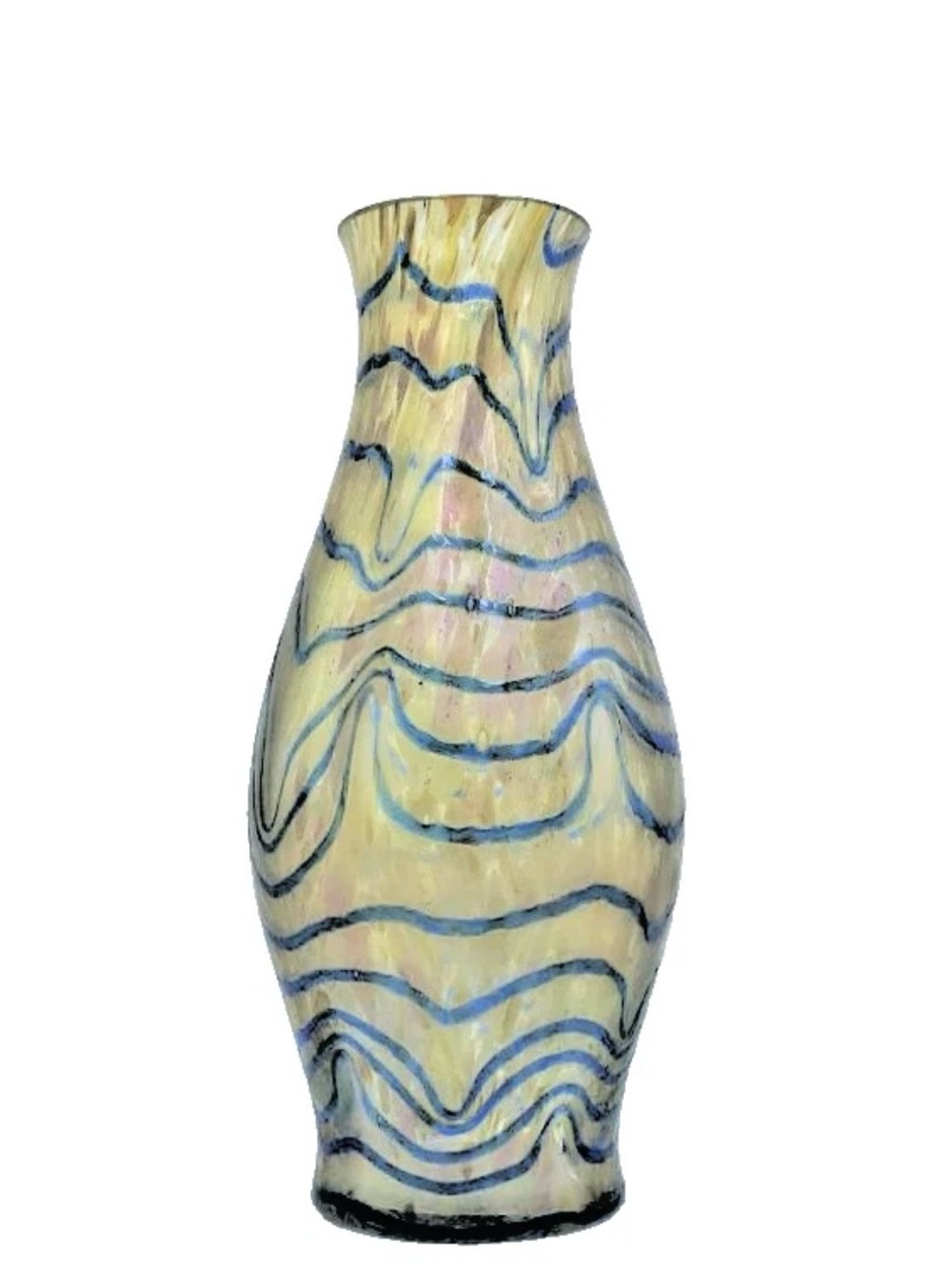 Kralik  Art Nouveau "Blue on Gold" Iridescent Art Glass Vase 8.25" ca. 1900